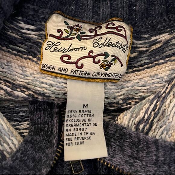 Vintage Y2K Heirloom Collectibles Fair Isle Zip-Up Sweater Nordic Knit Blue M - Picture 5 of 5